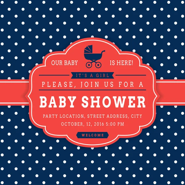 Mädchen-Baby-Dusche. Vektor-Karte. — Stockvektor