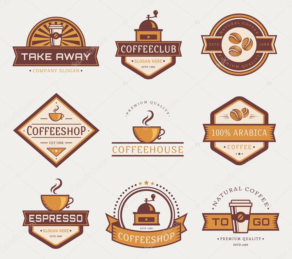 Coffee logo templates. Set of labels for coffee shop or cafe. Logotypes isolated on white background. Vector collection.