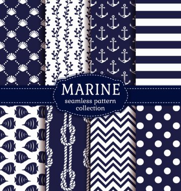 Sea and nautical seamless patterns set.  clipart