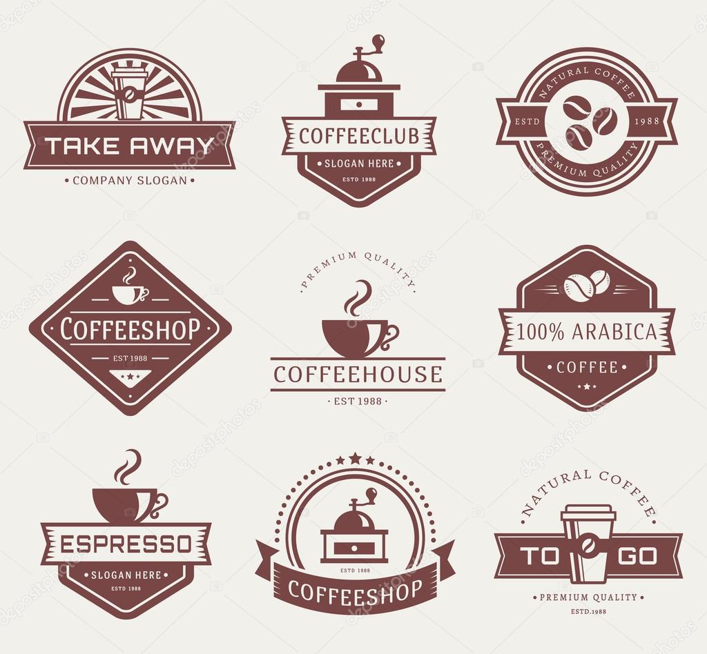 Coffee logo templates. Set of labels for coffee shop or cafe. Logotypes isolated on white background. Vector collection.