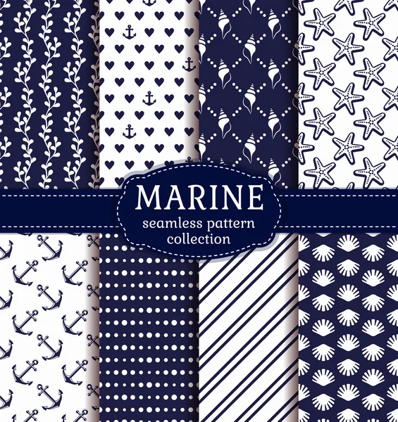 Sea and nautical seamless patterns set. — Stock Vector