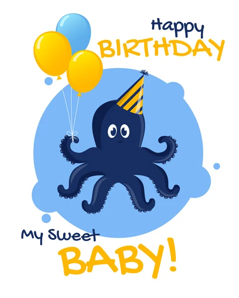 Verjaardagskaart met octopus. — Stockvector