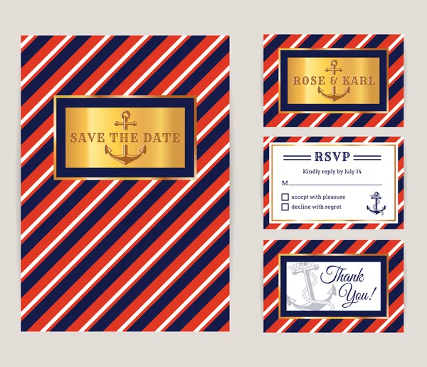Nautical wedding invitations. — Stock Vector