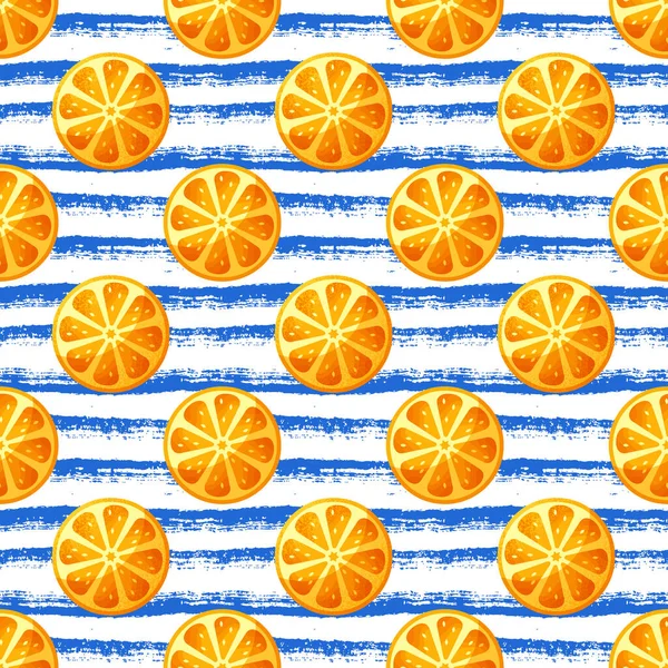 Patrón Sin Costuras Con Rodajas Naranja Fondo Vectorial Rayado Con — Archivo Imágenes Vectoriales