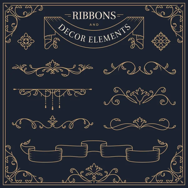 Ribbons Decorative Borders Dividers Flourishes Frame Vector Vintage Ornaments Set — Stock Vector