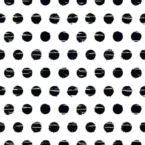 Polka Dot Seamless Pattern Black Circles Grunge Texture White Background — Stock Vector