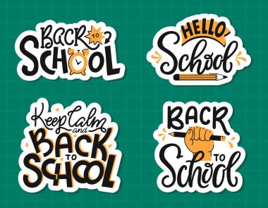 Okula geri döndüm. El yazısı. Modern el yazısı yazıları. Vektör etiketi ayarlandı.