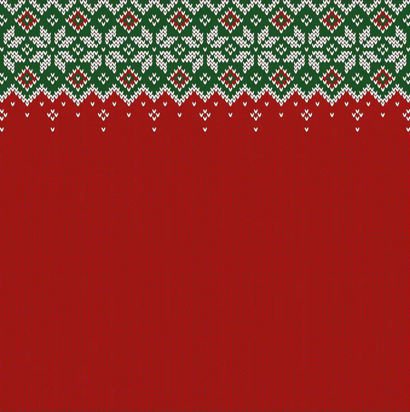 Knitted Background Copyspace Red Green White Sweater Pattern Christmas New — Stock Vector