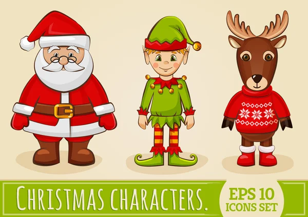 Christmas tecken: tomten, elf och renar. Vector set. — Stock vektor