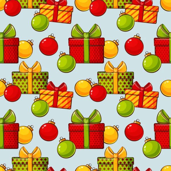 Fundo de Natal com bugigangas e presentes. Pat sem costura vetorial — Vetor de Stock