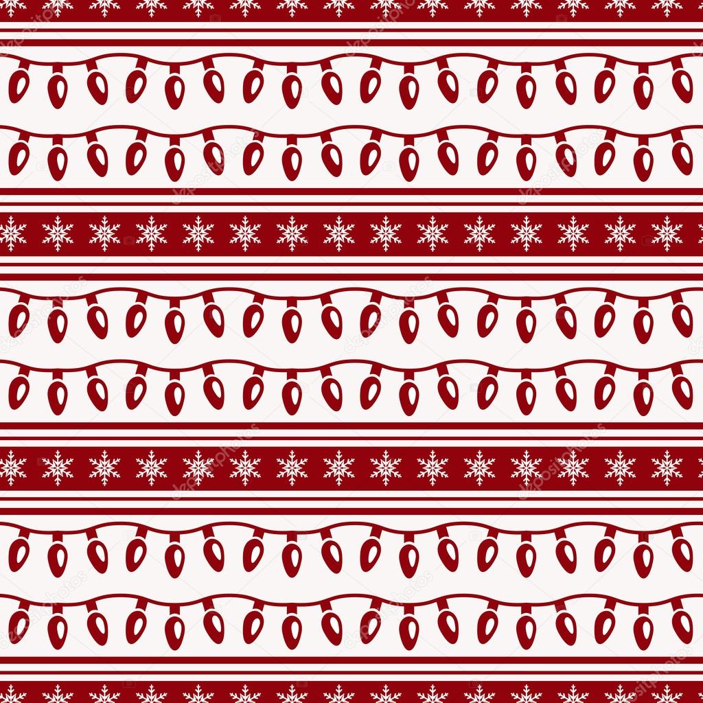 Striped christmas pattern with garlands. Vector seamless backgro