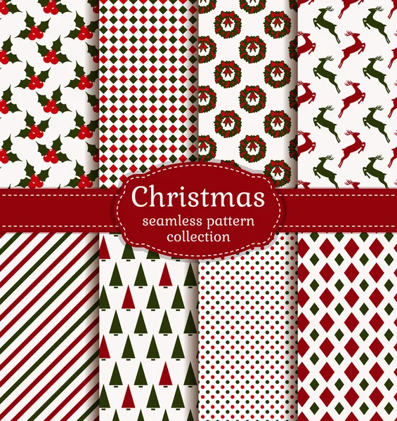 Kerstmis naadloze patronen. Vector set. — Stockvector