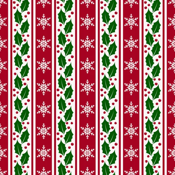 Fundo de Natal com flocos de neve e azevinho. Vector sem costura — Vetor de Stock