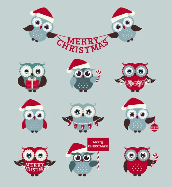 Hiboux de Noël. Set vector. — Image vectorielle