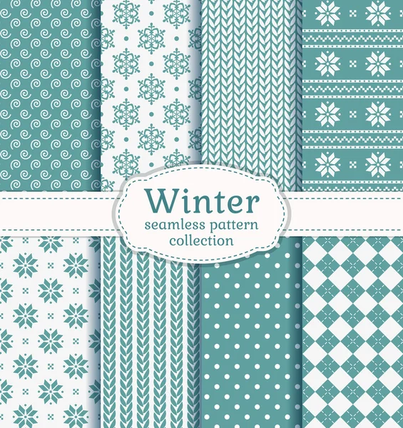 Winter seamless patterns. Vector set. — Stock Vector