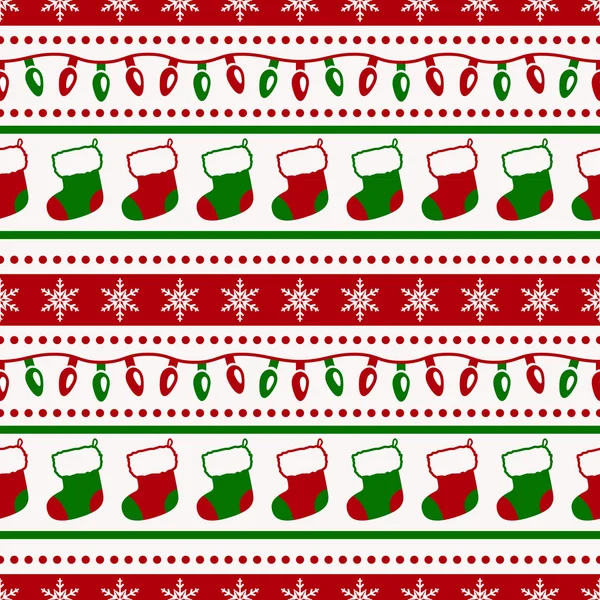 Christmas pattern with socks and garlands. Vector seamless backg — Stock Vector