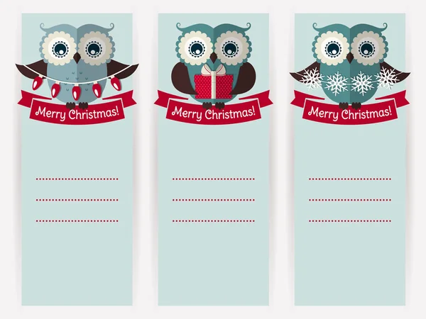 Kerstmis banners met uilen en ruimte voor tekst. Vector set. — Stockvector