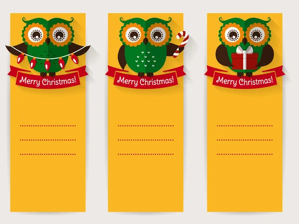 Banderas navideñas con búhos y espacio para texto. Conjunto de vectores . — Vector de stock