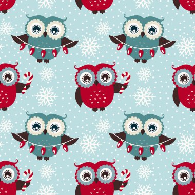 Mutlu Noeller! Baykuşlar ile Seamless modeli. Vektör arka plan.