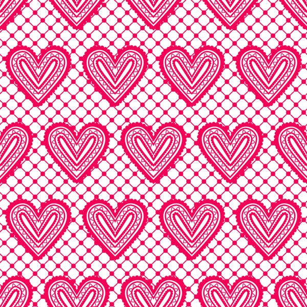 Encaje patrón sin costuras con corazones. Ilustración vectorial . — Vector de stock