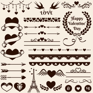 Love, romance and wedding design elements. Vector set. clipart
