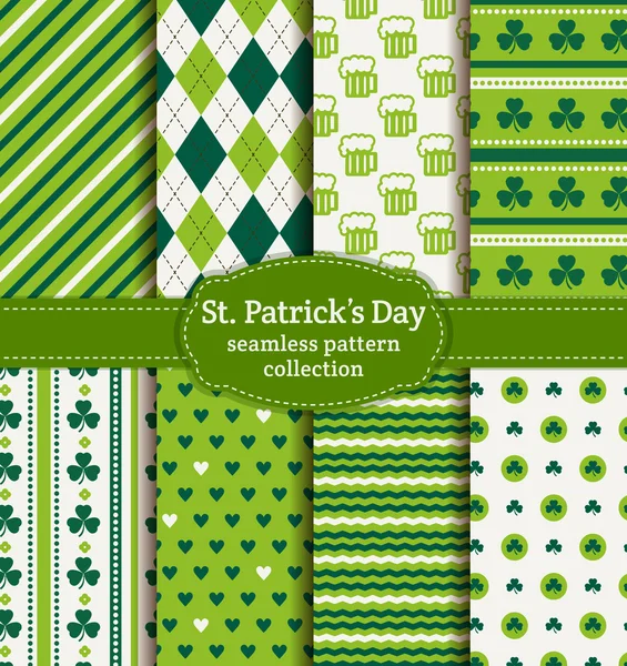 Šťastný St. Patrick je den! Sada vektorové bezešvé vzory. — Stockový vektor