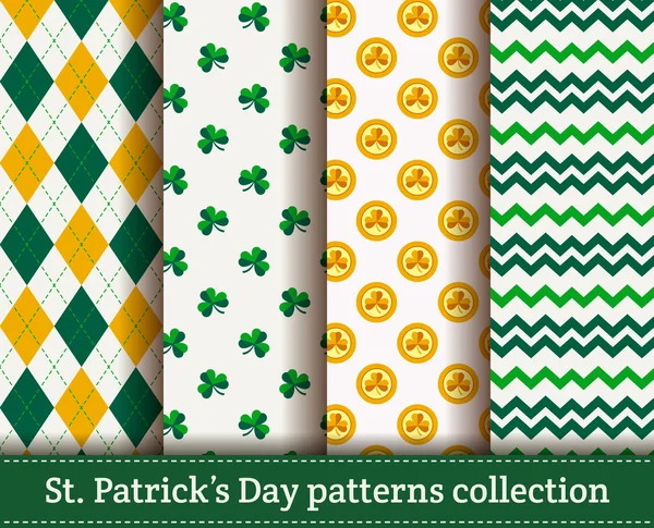 Happy St. Patrick dag! Verzameling van vector naadloze patronen. — Stockvector