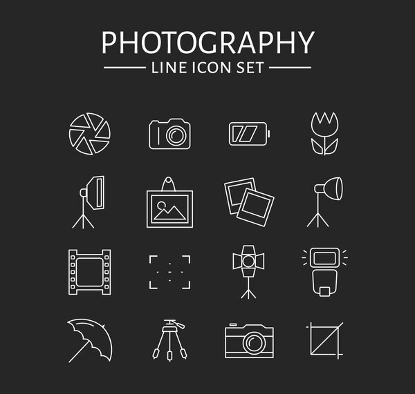 Photo icons set. Vector outline symbols.