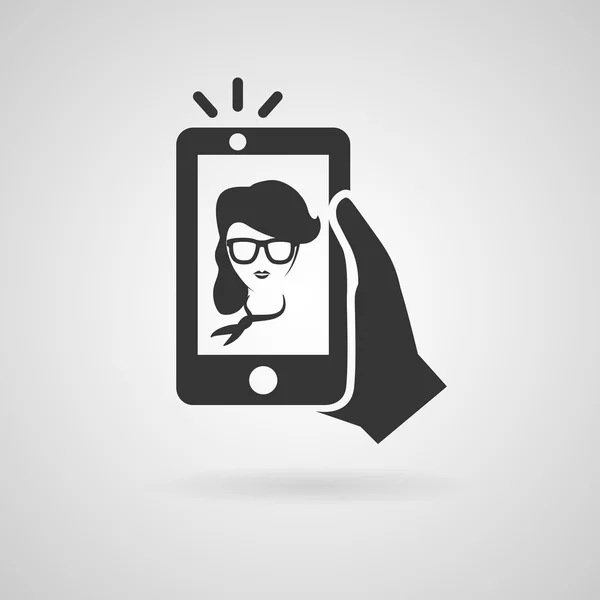 Selfie pictogram met trendy vrouw. Vector symbool. — Stockvector