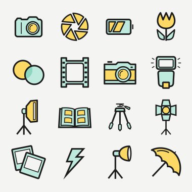 Fotoğraf simgeler kümesi. Seviyelendirme simgelerini renkli vektör.