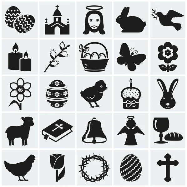 Iconos de la Pascua. Conjunto de símbolos vector negro. — Archivo Imágenes Vectoriales