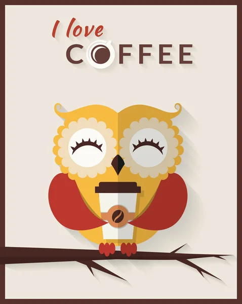 Card with owl and cup of coffee — Stock Vector