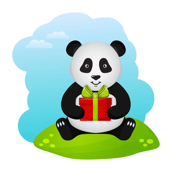 Panda con caja regalo — Vector de stock