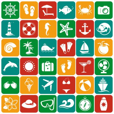 Deniz ve plaj düz simgeler