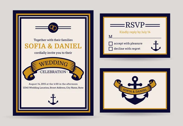 Invitación de la boda de mar. — Vector de stock