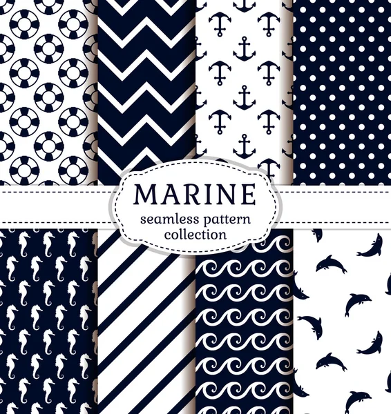 Ensemble de motifs marins et nautiques . — Image vectorielle