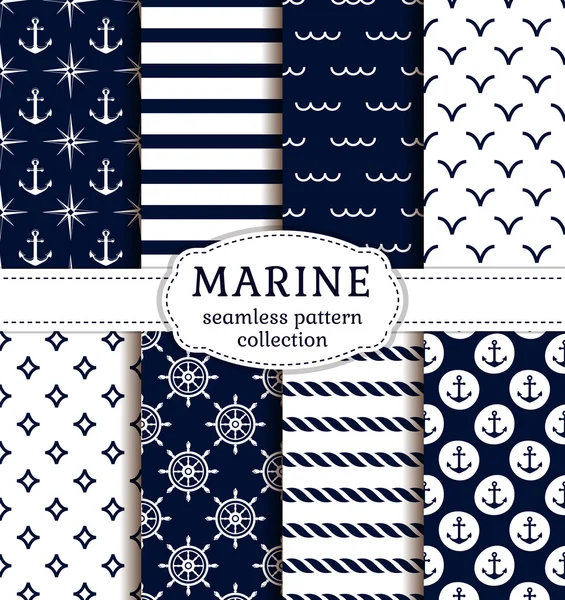 Ensemble de motifs marins et nautiques . — Image vectorielle