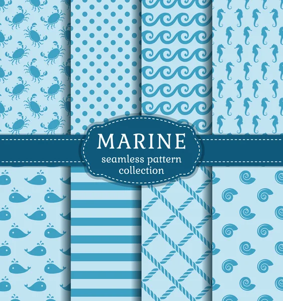 Sea and nautical seamless patterns set. — Stock Vector