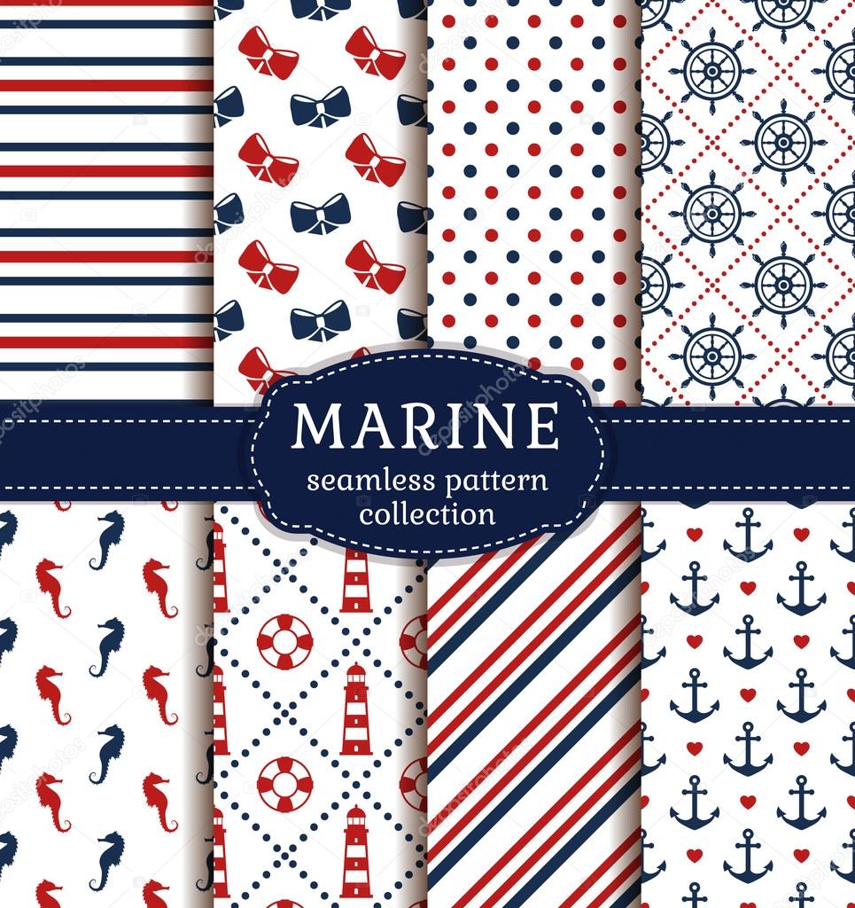 Sea and nautical patterns set. 