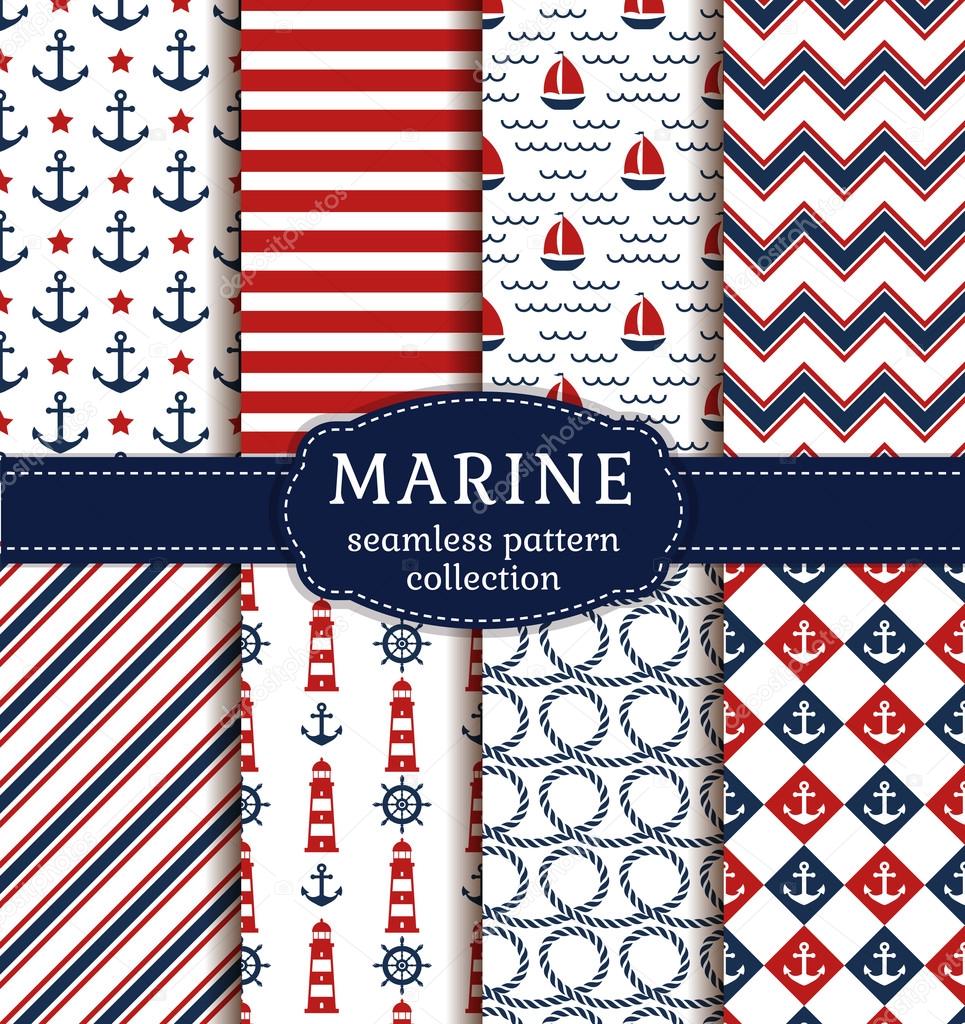 Sea and nautical patterns set. 