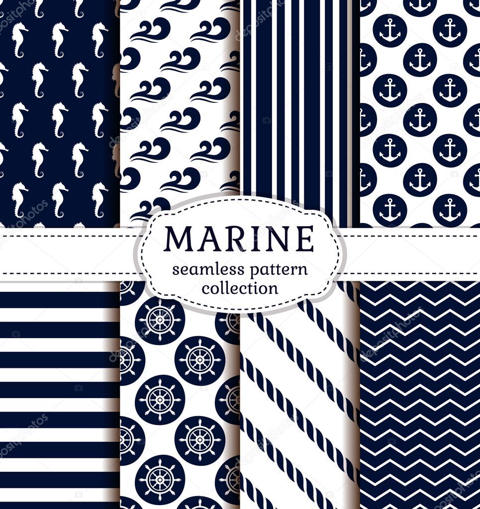 Sea and nautical patterns set. 