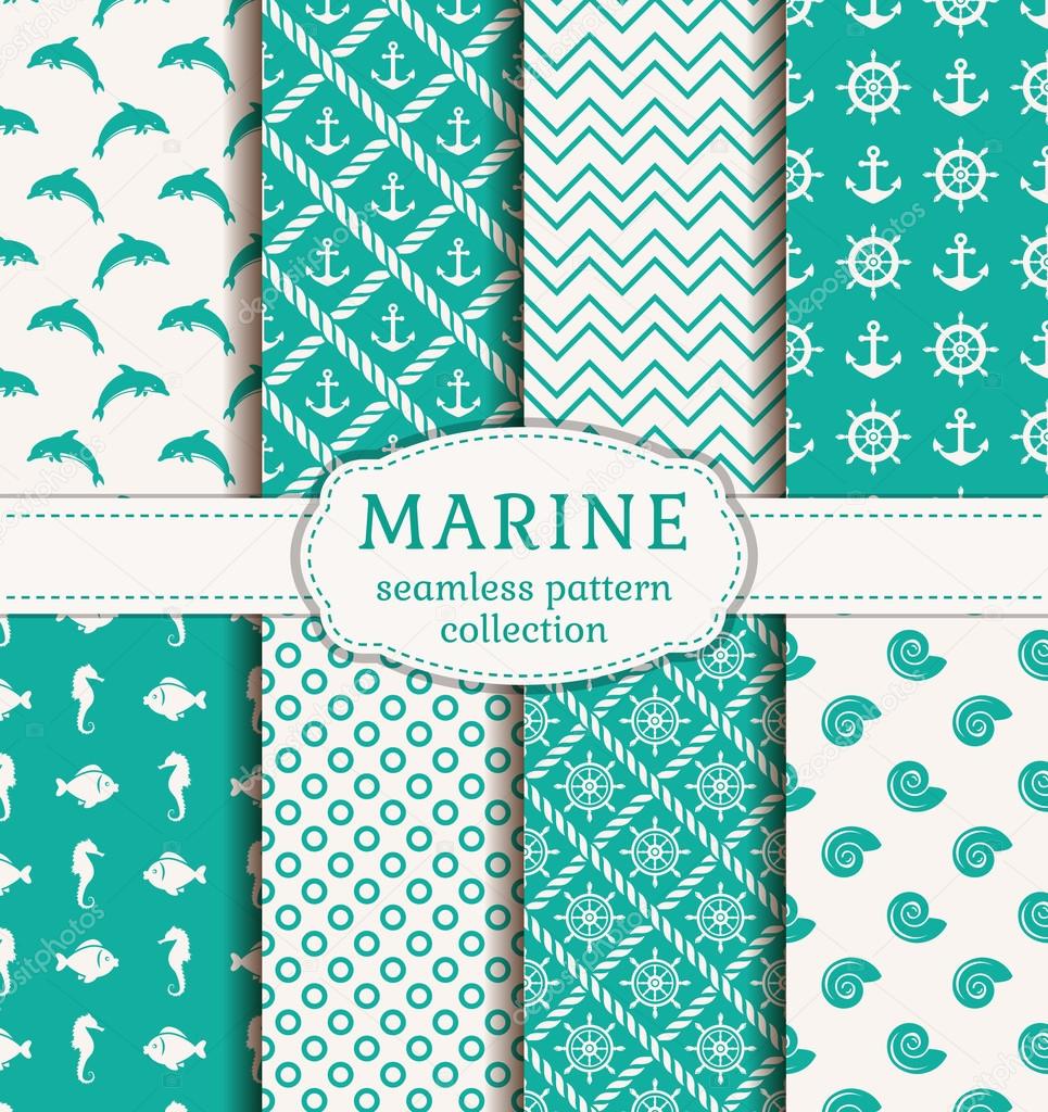 Sea and nautical seamless patterns set.