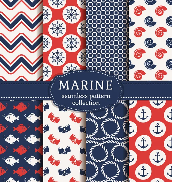 Sea and nautical seamless patterns set. — Stock Vector