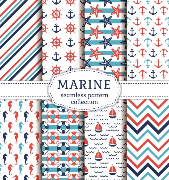 Sea and nautical seamless patterns set. — Stock Vector