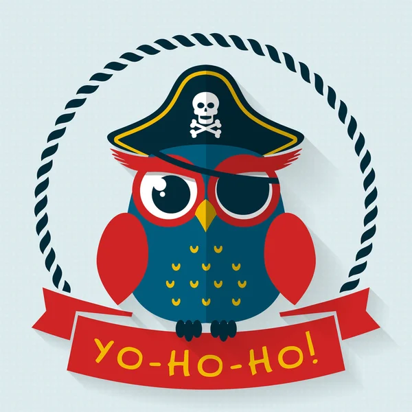 Pirate owl. Vector card. - Stok Vektor