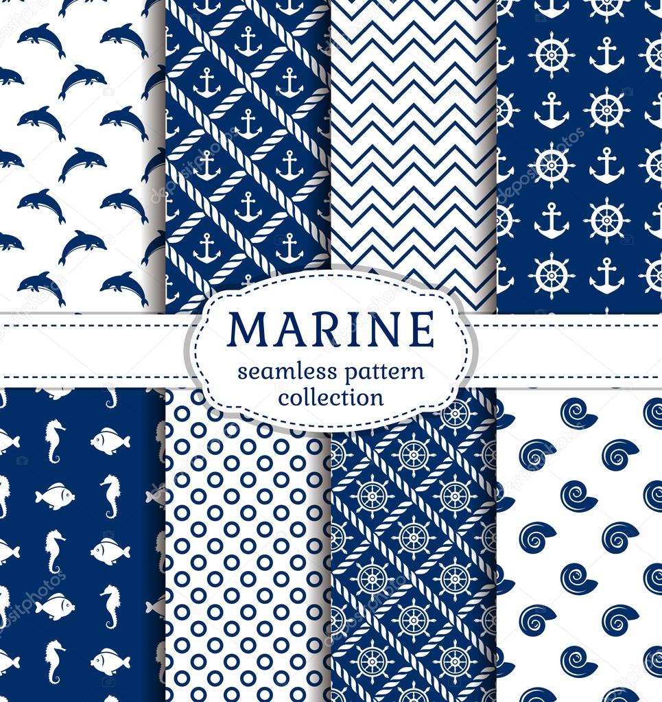 Sea and nautical seamless patterns set. 