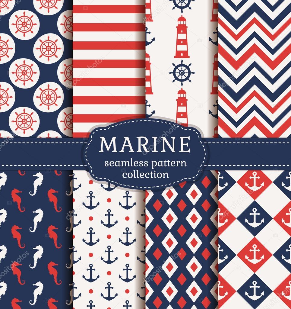 Sea and nautical seamless patterns set. 