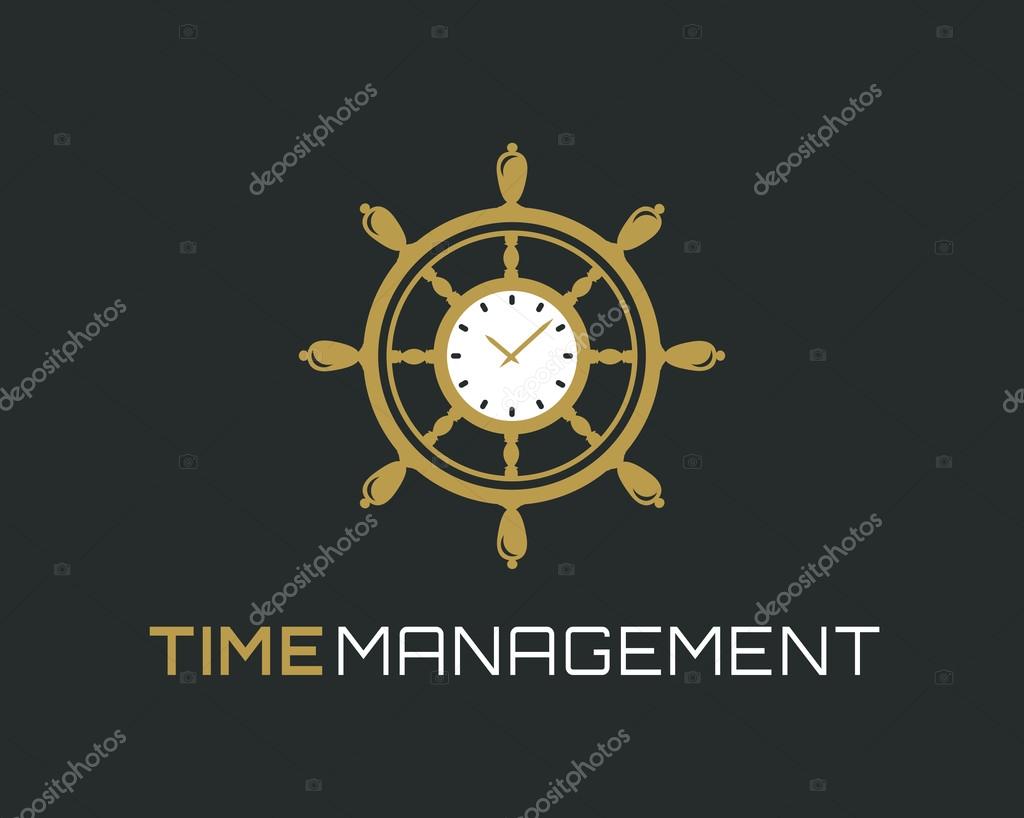 Time management logo template. Helm clock icon isolated on clean background. Vector concept symbol.
