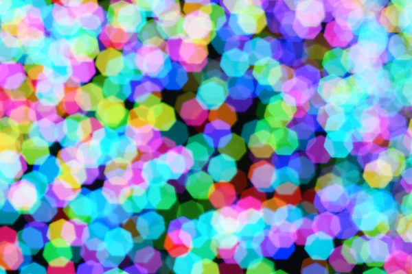 Kerst Achtergrond Slinger Vervaging Gloeiende Feestelijke Gekleurde Lichtcirkels Gemaakt Camera — Stockfoto