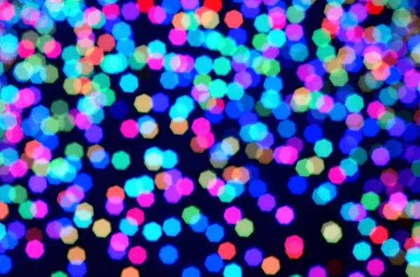 Kerst Achtergrond Slinger Vervaging Gloeiende Feestelijke Gekleurde Lichtcirkels Gemaakt Camera — Stockfoto